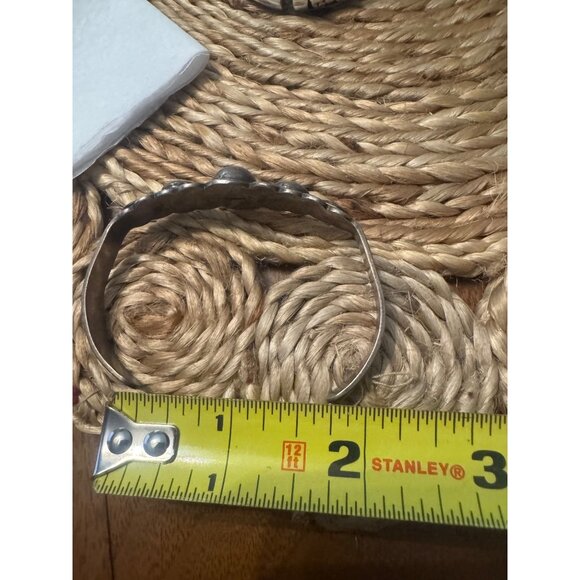 Vintage Sterling Silver Cuff Bracelet With Turquoise Intricate Design - Picture 7 of 7